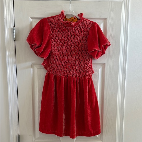 Free People Red Velvet Puff Sleeve Dress - Picture 1 of 2